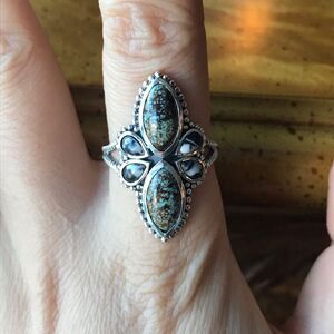 White Buffalo Blue Turquoise Statement Ring Size 9